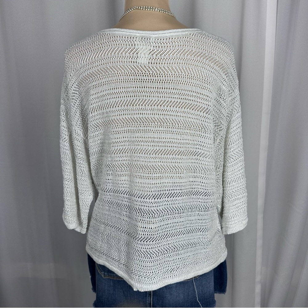 Chicos Metallic Knit Sweater Top Sz 1 (M) Open Knit Wide Sleeve Casual‎ Capsule - Picture 4 of 12